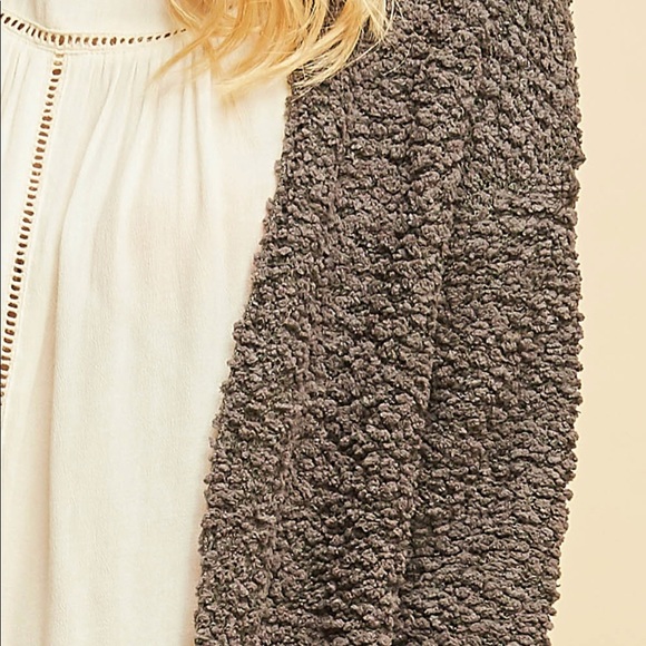 LAST 1‼️ASHLIE Charcoal Faux Shearling- Cardigan - Picture 5 of 6